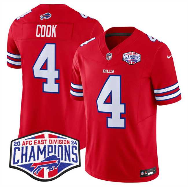 Mens Buffalo Bills #4 James Cook Red F.U.S.E. 2024 AFC East Division Champions Vapor Limited Stitched Jersey